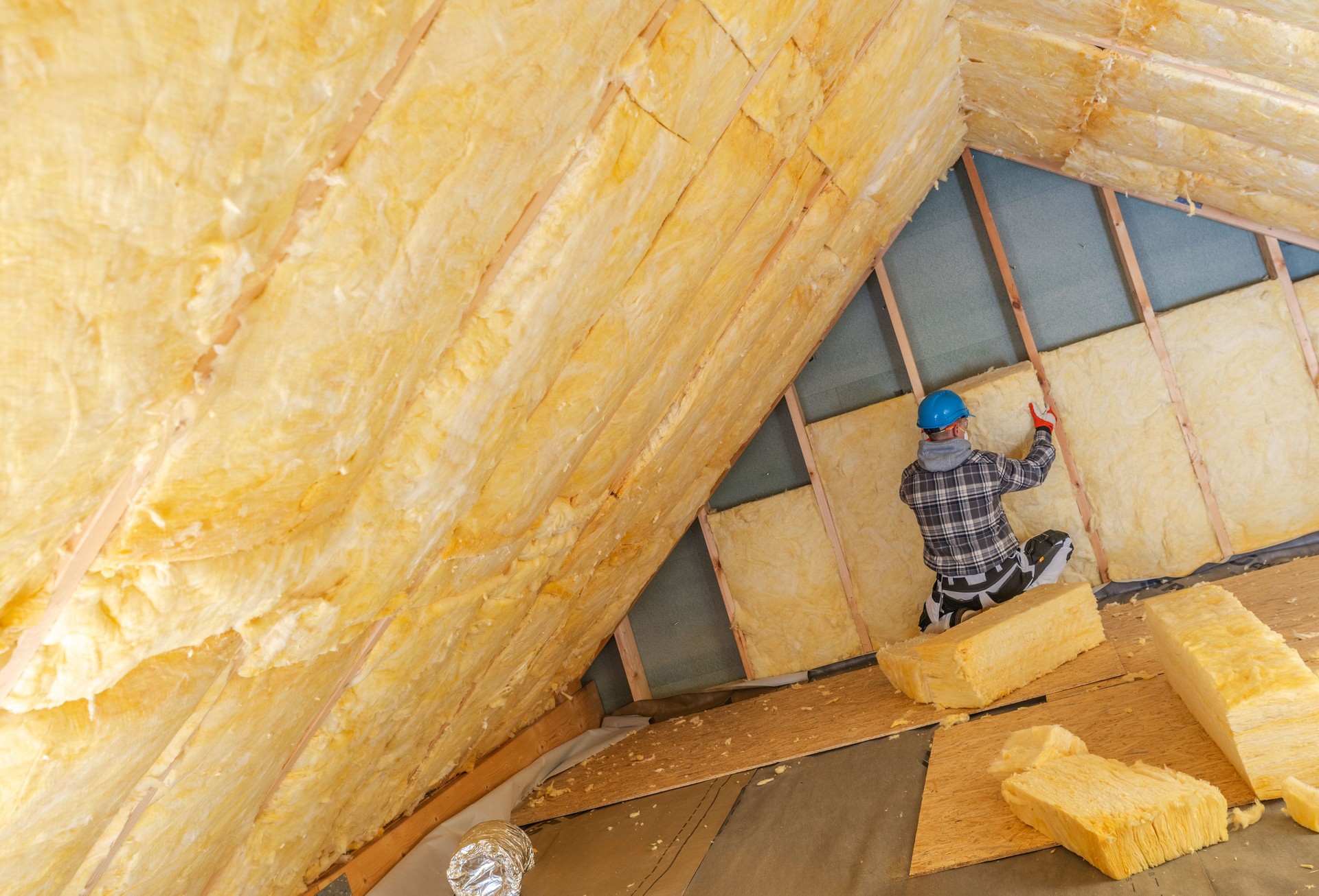 Roof Insulation Installation in a Residential Space Under Renovation